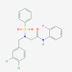 molecular formula C21H17Cl2FN2O3S B300946 N~2~-(3,4-dichlorobenzyl)-N-(2-fluorophenyl)-N~2~-(phenylsulfonyl)glycinamide 