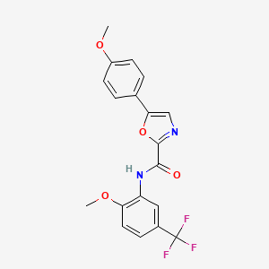 molecular formula C19H15F3N2O4 B3009470 N-(2-methoxy-5-(trifluoromethyl)phenyl)-5-(4-methoxyphenyl)oxazole-2-carboxamide CAS No. 955683-67-7