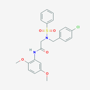 molecular formula C23H23ClN2O5S B300953 N-[2,5-bis(methyloxy)phenyl]-2-[[(4-chlorophenyl)methyl](phenylsulfonyl)amino]acetamide 