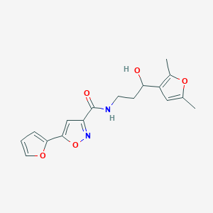 molecular formula C17H18N2O5 B3009562 N-[3-(2,5-DIMETHYLFURAN-3-YL)-3-HYDROXYPROPYL]-5-(FURAN-2-YL)-1,2-OXAZOLE-3-CARBOXAMIDE CAS No. 1421485-06-4