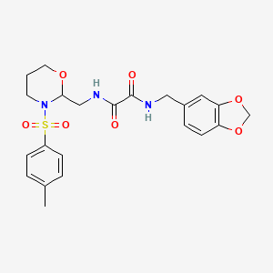 molecular formula C22H25N3O7S B3009702 N1-(benzo[d][1,3]dioxol-5-ylmethyl)-N2-((3-tosyl-1,3-oxazinan-2-yl)methyl)oxalamide CAS No. 869071-36-3