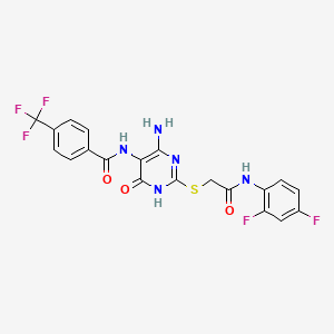 molecular formula C20H14F5N5O3S B3009724 N-(4-amino-2-((2-((2,4-difluorophenyl)amino)-2-oxoethyl)thio)-6-oxo-1,6-dihydropyrimidin-5-yl)-4-(trifluoromethyl)benzamide CAS No. 888435-97-0