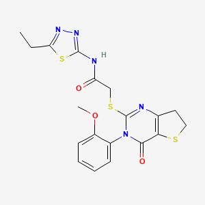 molecular formula C19H19N5O3S3 B3009726 N-(5-ethyl-1,3,4-thiadiazol-2-yl)-2-{[3-(2-methoxyphenyl)-4-oxo-3H,4H,6H,7H-thieno[3,2-d]pyrimidin-2-yl]sulfanyl}acetamide CAS No. 686772-03-2