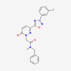 molecular formula C21H16FN5O3 B3009770 N-benzyl-2-{3-[3-(3-fluorophenyl)-1,2,4-oxadiazol-5-yl]-6-oxo-1,6-dihydropyridazin-1-yl}acetamide CAS No. 1251677-08-3