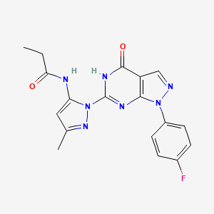 B3009860 N-(1-(1-(4-fluorophenyl)-4-oxo-4,5-dihydro-1H-pyrazolo[3,4-d]pyrimidin-6-yl)-3-methyl-1H-pyrazol-5-yl)propionamide CAS No. 1019098-35-1
