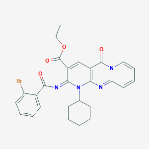 molecular formula C27H25BrN4O4 B3009866 ethyl 6-(2-bromobenzoyl)imino-7-cyclohexyl-2-oxo-1,7,9-triazatricyclo[8.4.0.03,8]tetradeca-3(8),4,9,11,13-pentaene-5-carboxylate CAS No. 534579-24-3