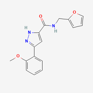molecular formula C16H15N3O3 B3009896 N-(2-furylmethyl)-3-(2-methoxyphenyl)-1H-pyrazole-5-carboxamide CAS No. 1094750-00-1