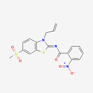 molecular formula C18H15N3O5S2 B3009905 N-[(2Z)-6-methanesulfonyl-3-(prop-2-en-1-yl)-2,3-dihydro-1,3-benzothiazol-2-ylidene]-2-nitrobenzamide CAS No. 1164530-25-9