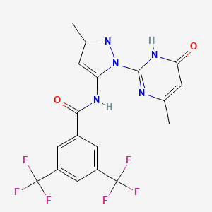 molecular formula C18H13F6N5O2 B3009977 N-(3-methyl-1-(4-methyl-6-oxo-1,6-dihydropyrimidin-2-yl)-1H-pyrazol-5-yl)-3,5-bis(trifluoromethyl)benzamide CAS No. 1019099-59-2