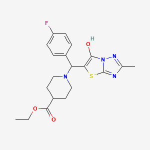 molecular formula C20H23FN4O3S B3009981 Ethyl 1-((4-fluorophenyl)(6-hydroxy-2-methylthiazolo[3,2-b][1,2,4]triazol-5-yl)methyl)piperidine-4-carboxylate CAS No. 851810-64-5