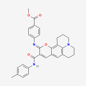 molecular formula C31H29N3O4 B3009992 methyl 4-[((11Z)-10-{[(4-methylphenyl)amino]carbonyl}-2,3,6,7-tetrahydro-1H,5H,11H-pyrano[2,3-f]pyrido[3,2,1-ij]quinolin-11-ylidene)amino]benzoate CAS No. 1321823-33-9