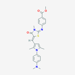 molecular formula C27H28N4O3S B301003 methyl 4-{[(2E,5Z)-5-({1-[4-(dimethylamino)phenyl]-2,5-dimethyl-1H-pyrrol-3-yl}methylidene)-3-methyl-4-oxo-1,3-thiazolidin-2-ylidene]amino}benzoate 