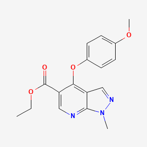 molecular formula C17H17N3O4 B3010053 ethyl 4-(4-methoxyphenoxy)-1-methyl-1H-pyrazolo[3,4-b]pyridine-5-carboxylate CAS No. 866144-59-4