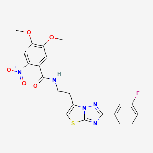 molecular formula C21H18FN5O5S B3010065 N-(2-(2-(3-fluorophenyl)thiazolo[3,2-b][1,2,4]triazol-6-yl)ethyl)-4,5-dimethoxy-2-nitrobenzamide CAS No. 897612-61-2