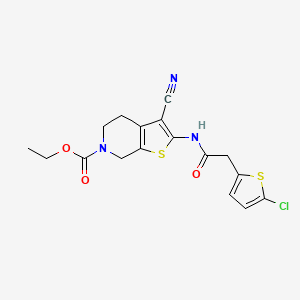 molecular formula C17H16ClN3O3S2 B3010142 ethyl 2-(2-(5-chlorothiophen-2-yl)acetamido)-3-cyano-4,5-dihydrothieno[2,3-c]pyridine-6(7H)-carboxylate CAS No. 921776-57-0