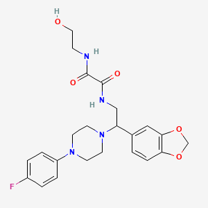 molecular formula C23H27FN4O5 B3010176 N1-(2-(benzo[d][1,3]dioxol-5-yl)-2-(4-(4-fluorophenyl)piperazin-1-yl)ethyl)-N2-(2-hydroxyethyl)oxalamide CAS No. 896360-99-9
