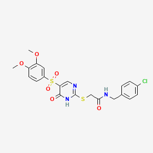 molecular formula C21H20ClN3O6S2 B3010179 N-(4-chlorobenzyl)-2-((5-((3,4-dimethoxyphenyl)sulfonyl)-6-oxo-1,6-dihydropyrimidin-2-yl)thio)acetamide CAS No. 1223977-83-0