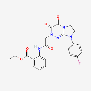 molecular formula C22H20FN5O5 B3010220 ethyl 2-(2-(8-(4-fluorophenyl)-3,4-dioxo-3,4,7,8-tetrahydroimidazo[2,1-c][1,2,4]triazin-2(6H)-yl)acetamido)benzoate CAS No. 942012-28-4