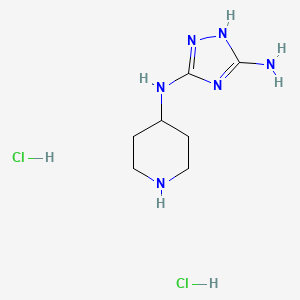 molecular formula C7H16Cl2N6 B3010228 N5-(Piperidin-4-yl)-1H-1,2,4-triazole-3,5-diamine dihydrochloride CAS No. 2225142-13-0