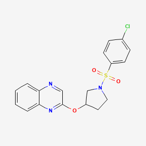 molecular formula C18H16ClN3O3S B3010237 2-{[1-(4-Chlorobenzenesulfonyl)pyrrolidin-3-yl]oxy}quinoxaline CAS No. 2097895-49-1