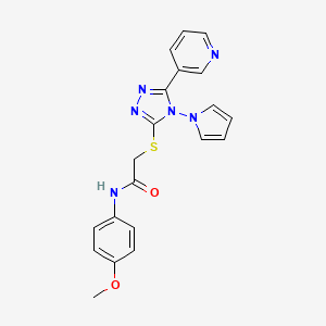 molecular formula C20H18N6O2S B3010314 N-(4-methoxyphenyl)-2-[(5-pyridin-3-yl-4-pyrrol-1-yl-1,2,4-triazol-3-yl)sulfanyl]acetamide CAS No. 886936-98-7
