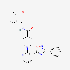 molecular formula C27H27N5O3 B3010331 N-[(2-methoxyphenyl)methyl]-1-[3-(3-phenyl-1,2,4-oxadiazol-5-yl)pyridin-2-yl]piperidine-4-carboxamide CAS No. 1251569-66-0