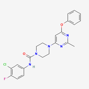 molecular formula C22H21ClFN5O2 B3010350 N-(3-chloro-4-fluorophenyl)-4-(2-methyl-6-phenoxypyrimidin-4-yl)piperazine-1-carboxamide CAS No. 946249-76-9