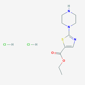 molecular formula C10H17Cl2N3O2S B3010446 Ethyl 2-piperazin-1-yl-1,3-thiazole-5-carboxylate;dihydrochloride CAS No. 2411219-87-7