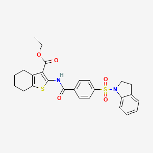 molecular formula C26H26N2O5S2 B3010461 Ethyl 2-(4-(indolin-1-ylsulfonyl)benzamido)-4,5,6,7-tetrahydrobenzo[b]thiophene-3-carboxylate CAS No. 394229-03-9