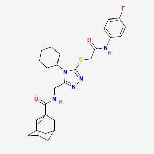 molecular formula C28H36FN5O2S B3010531 N-{[4-cyclohexyl-5-({[(4-fluorophenyl)carbamoyl]methyl}sulfanyl)-4H-1,2,4-triazol-3-yl]methyl}adamantane-1-carboxamide CAS No. 477304-37-3