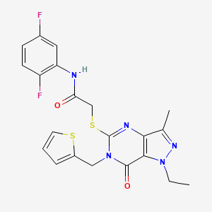 molecular formula C21H19F2N5O2S2 B3010537 N-(2,5-difluorophenyl)-2-({1-ethyl-3-methyl-7-oxo-6-[(thiophen-2-yl)methyl]-1H,6H,7H-pyrazolo[4,3-d]pyrimidin-5-yl}sulfanyl)acetamide CAS No. 1358957-14-8