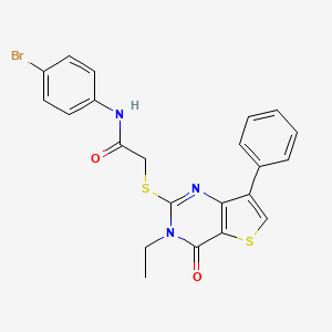 molecular formula C22H18BrN3O2S2 B3010676 N-(4-bromophenyl)-2-({3-ethyl-4-oxo-7-phenyl-3H,4H-thieno[3,2-d]pyrimidin-2-yl}sulfanyl)acetamide CAS No. 1223924-08-0