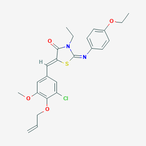 molecular formula C24H25ClN2O4S B301069 5-[4-(Allyloxy)-3-chloro-5-methoxybenzylidene]-2-[(4-ethoxyphenyl)imino]-3-ethyl-1,3-thiazolidin-4-one 
