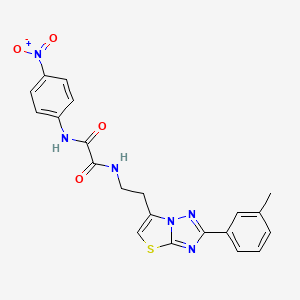 molecular formula C21H18N6O4S B3010750 N1-(4-nitrophenyl)-N2-(2-(2-(m-tolyl)thiazolo[3,2-b][1,2,4]triazol-6-yl)ethyl)oxalamide CAS No. 894040-52-9