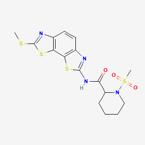 molecular formula C16H18N4O3S4 B3010753 N-(2-methylsulfanyl-[1,3]thiazolo[4,5-g][1,3]benzothiazol-7-yl)-1-methylsulfonylpiperidine-2-carboxamide CAS No. 1222534-19-1