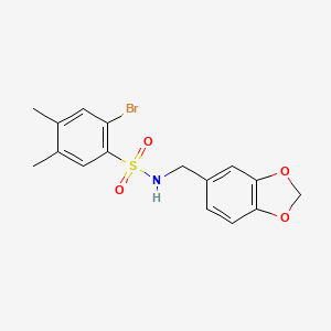 molecular formula C16H16BrNO4S B3010770 N-(1,3-benzodioxol-5-ylmethyl)-2-bromo-4,5-dimethylbenzenesulfonamide CAS No. 940986-31-2