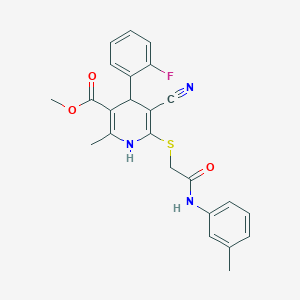 molecular formula C24H22FN3O3S B3010784 Methyl 5-cyano-4-(2-fluorophenyl)-2-methyl-6-((2-oxo-2-(m-tolylamino)ethyl)thio)-1,4-dihydropyridine-3-carboxylate CAS No. 442557-65-5