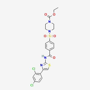 molecular formula C23H22Cl2N4O5S2 B3010838 Ethyl 4-((4-((4-(2,4-dichlorophenyl)thiazol-2-yl)carbamoyl)phenyl)sulfonyl)piperazine-1-carboxylate CAS No. 477569-26-9