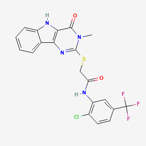 molecular formula C20H14ClF3N4O2S B3010865 N-[2-chloro-5-(trifluoromethyl)phenyl]-2-({3-methyl-4-oxo-3H,4H,5H-pyrimido[5,4-b]indol-2-yl}sulfanyl)acetamide CAS No. 537668-47-6