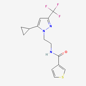 molecular formula C14H14F3N3OS B3010890 N-(2-(5-cyclopropyl-3-(trifluoromethyl)-1H-pyrazol-1-yl)ethyl)thiophene-3-carboxamide CAS No. 1797617-12-9