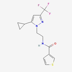 B3010890 N-[2-[5-Cyclopropyl-3-(trifluoromethyl)pyrazol-1-yl]ethyl]thiophene-3-carboxamide CAS No. 1797617-12-9