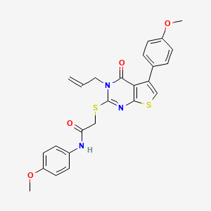 molecular formula C25H23N3O4S2 B3010968 N-(4-methoxyphenyl)-2-{[5-(4-methoxyphenyl)-4-oxo-3-(prop-2-en-1-yl)-3H,4H-thieno[2,3-d]pyrimidin-2-yl]sulfanyl}acetamide CAS No. 670273-56-0