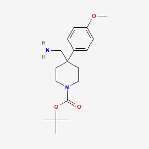 molecular formula C18H28N2O3 B3010977 Tert-butyl 4-(aminomethyl)-4-(4-methoxyphenyl)piperidine-1-carboxylate CAS No. 1158750-76-5