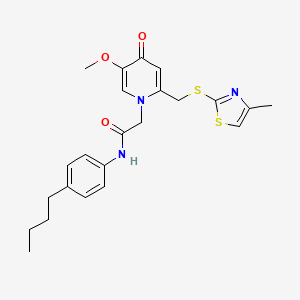 molecular formula C23H27N3O3S2 B3011014 N-(4-butylphenyl)-2-(5-methoxy-2-(((4-methylthiazol-2-yl)thio)methyl)-4-oxopyridin-1(4H)-yl)acetamide CAS No. 951578-95-3