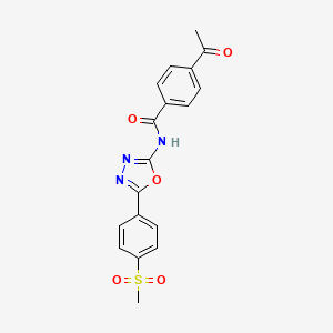 4-acetyl-N-[5-(4-methylsulfonylphenyl)-1,3,4-oxadiazol-2-yl]benzamide