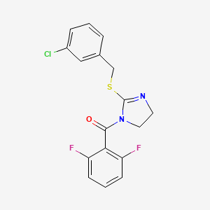 molecular formula C17H13ClF2N2OS B3011063 (2-((3-chlorobenzyl)thio)-4,5-dihydro-1H-imidazol-1-yl)(2,6-difluorophenyl)methanone CAS No. 851808-24-7