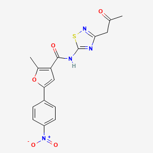 molecular formula C17H14N4O5S B3011066 2-methyl-5-(4-nitrophenyl)-N-[3-(2-oxopropyl)-1,2,4-thiadiazol-5-yl]furan-3-carboxamide CAS No. 900136-76-7
