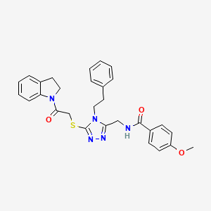 molecular formula C29H29N5O3S B3011067 N-((5-((2-(indolin-1-yl)-2-oxoethyl)thio)-4-phenethyl-4H-1,2,4-triazol-3-yl)methyl)-4-methoxybenzamide CAS No. 476448-01-8