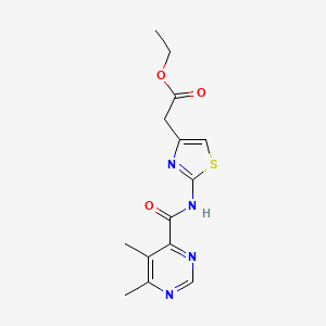molecular formula C14H16N4O3S B3011072 2-[2-[(5,6-二甲基嘧啶-4-羰基)氨基]-1,3-噻唑-4-基]乙酸乙酯 CAS No. 2380189-39-7
