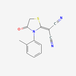 molecular formula C13H9N3OS B3011086 2-[3-(2-Methylphenyl)-4-oxo-1,3-thiazolidin-2-ylidene]propanedinitrile CAS No. 702668-92-6